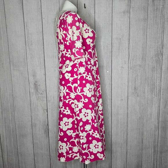 VTG 60s Andrade Resort Shops Hawaiian Pink/White Hibiscus Floral Mod Dress, Sz M - Picture 3 of 10